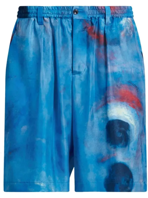 Marni painterly-print silk shorts Blue PUMU0049A4UTSF97
