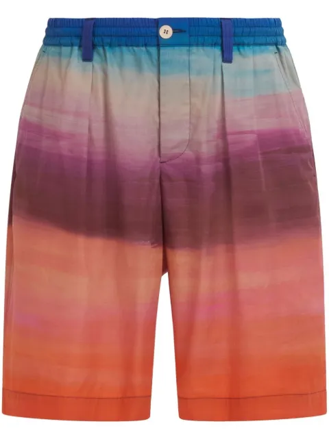 Marni painterly-print pleated cotton shorts Blue PUMU0049A2