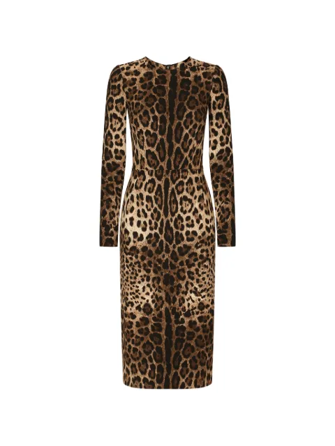 Dolce & Gabbana long-sleeve leopard-print dress Brown F6ZJ7TFSRKI