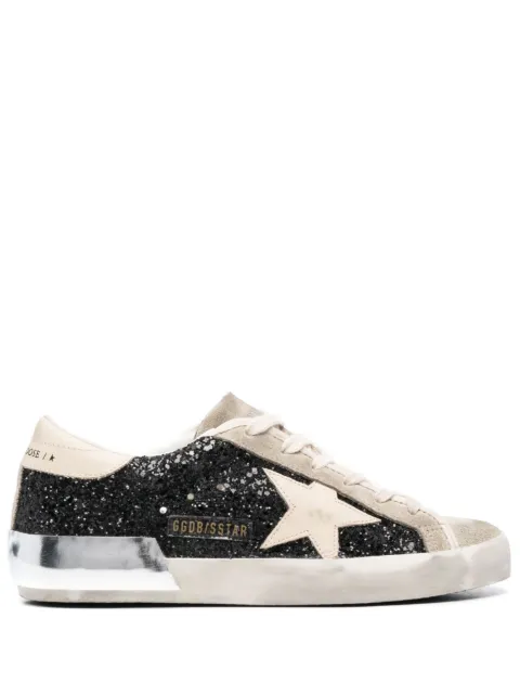 Golden Goose Super-Star trainers in black glitter with cream star and suede inserts Black GWF00587F004683