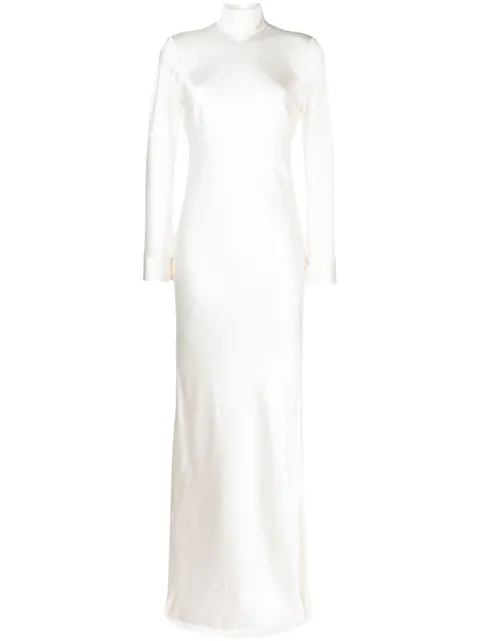 Michelle Mason open-back long-sleeve gown dress White M9370C