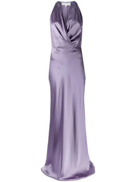 Michelle Mason draped halterneck gown dress Purple M9326