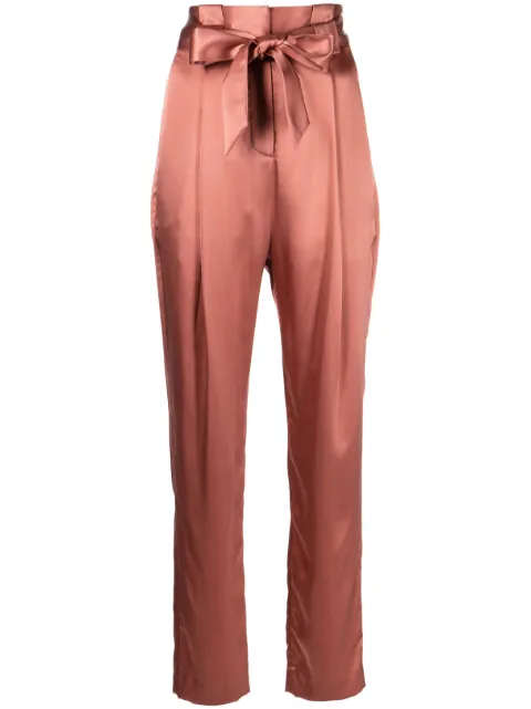 Michelle Mason high-waisted pleated silk trousers Brown M6204