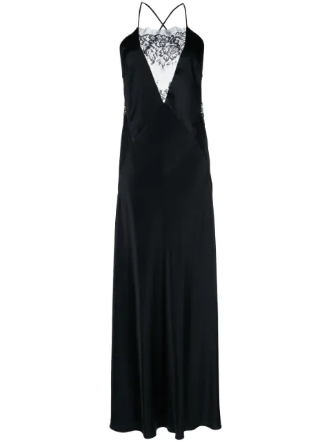 Michelle Mason lace-inset gown long sleeveless dress Black M9369B