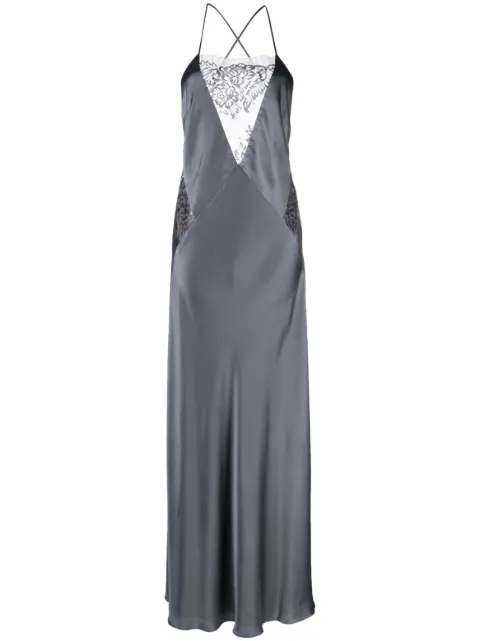 Michelle Mason lace detail silk gown Grey M9369B