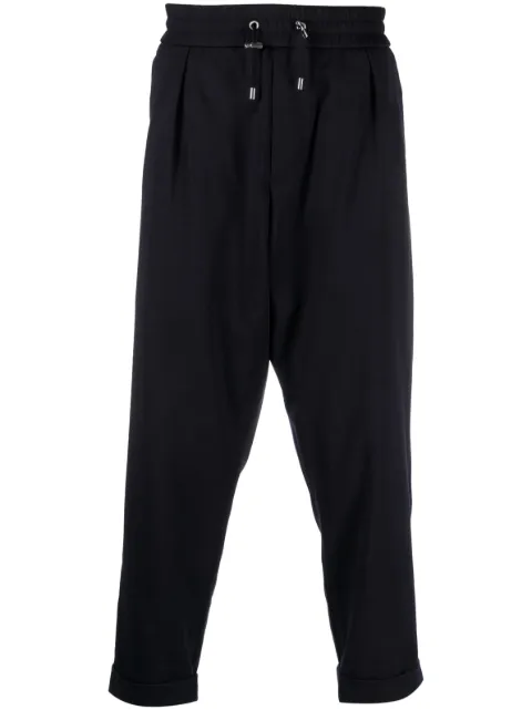 Balmain embossed-button drawstring-waist trousers Blue AH1PK005JF27