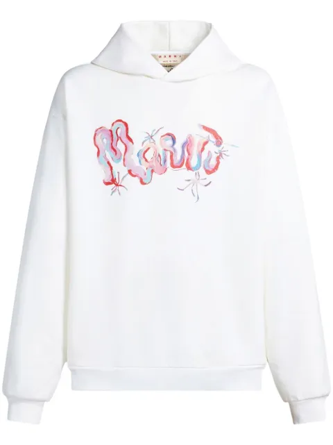 Marni painterly logo-print cotton hoodie White FUMU0067PAUSCV20