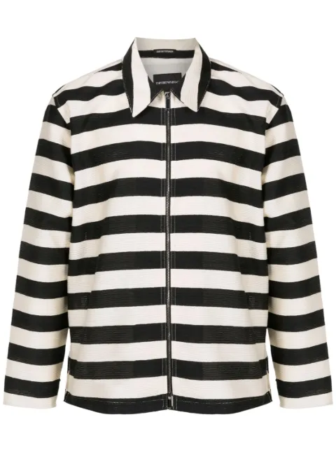 Emporio Armani striped zip-up shirt jacket Black D41R51D1228