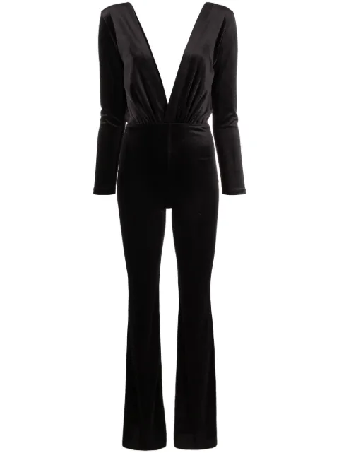 Alchemy x Lia Aram V-neck velvet jumpsuit Black LIA564