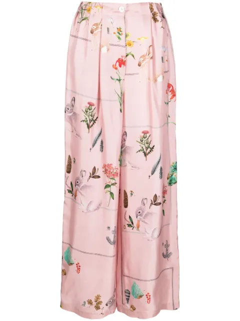 Lanvin foliage-print silk palazzo trousers Pink RWTRY0075611P23