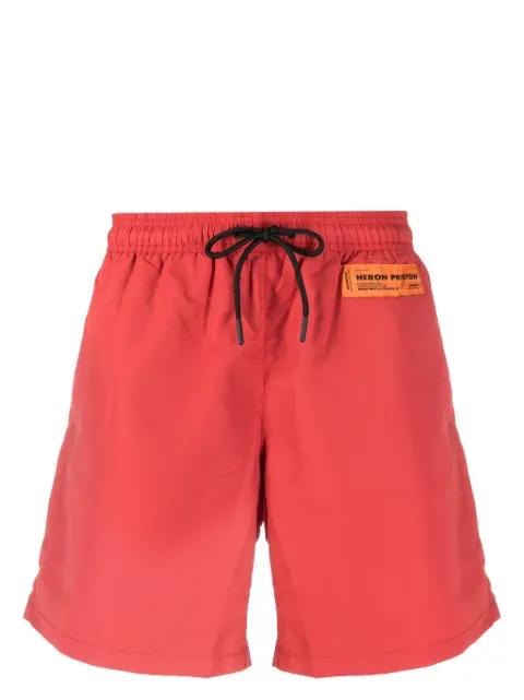 Heron Preston logo-patch drawstring swim shorts Red HMFA005S23FAB0012500