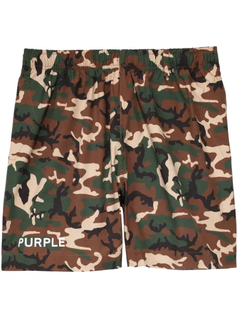 Purple Brand logo-print camouflage shorts Brown P504ASMC223