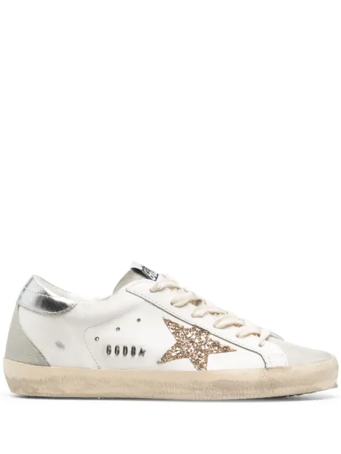 Golden Goose Super-Star trainers with gold glitter star and ice-gray suede inserts White GWF00102F004664