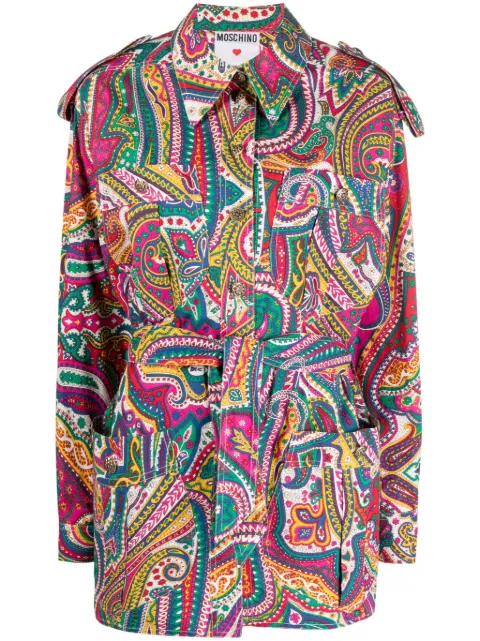 Moschino Pre-Owned 2000s paisley-print belted shirt jacket Blue MOS450XS