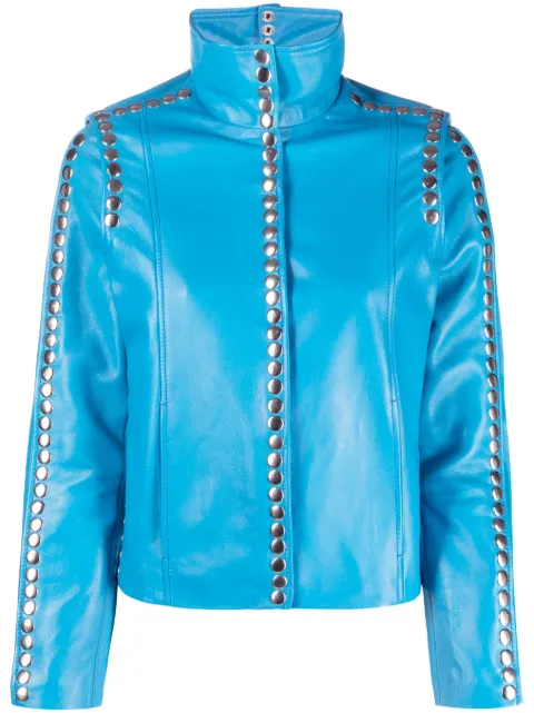 DANCASSAB Elvis stud-detailing leather jacket Blue DCPF23MELVAZQPB