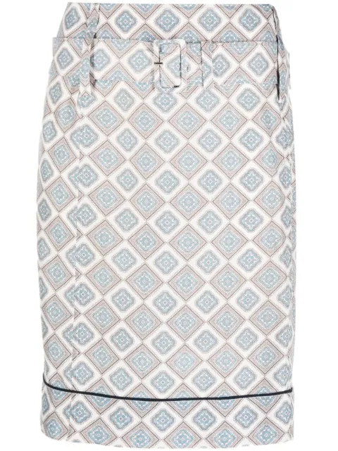 Prada Pre-Owned 2000s geometric-pattern belted silk skirt Neutrals PRA250SC