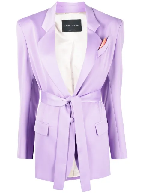 Hebe Studio belted-waist long-sleeve blazer Purple H223LVBZCSM