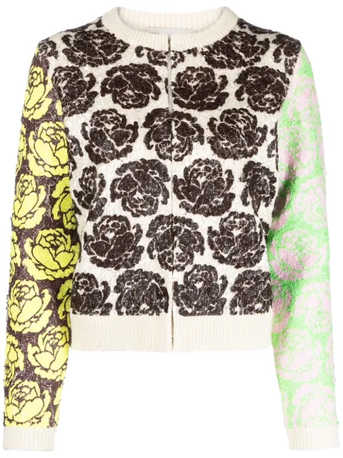 Tory Burch floral-motif zip-up cardigan Neutrals 145391