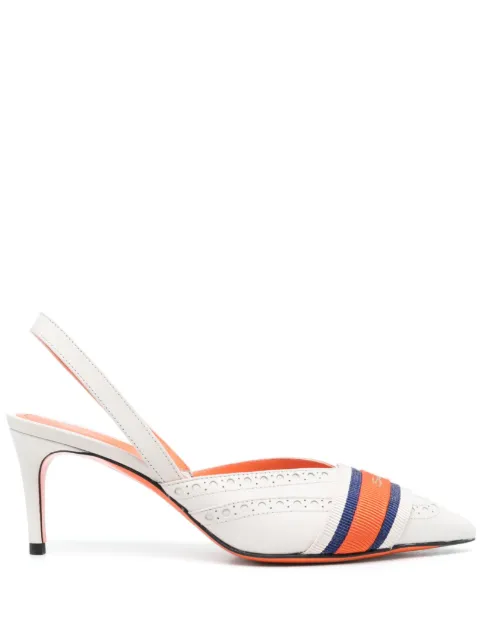 Santoni logo-tape 75mm slingback pumps White WDLS70318HA2TKGSI80