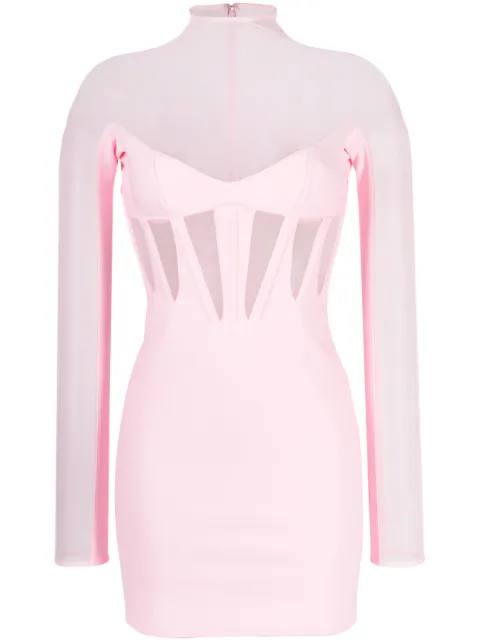 Mugler Corset Illusion sheer-panels minidress Pink 23S1RO1465691