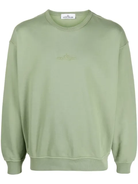 Stone Island embroidered-logo cotton sweatshirt Green 781562951
