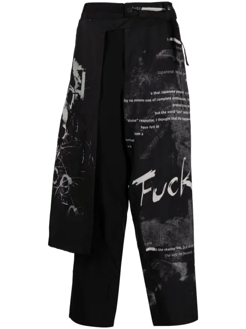 Yohji Yamamoto overlapping-panel straight-leg trousers Black HZP74825