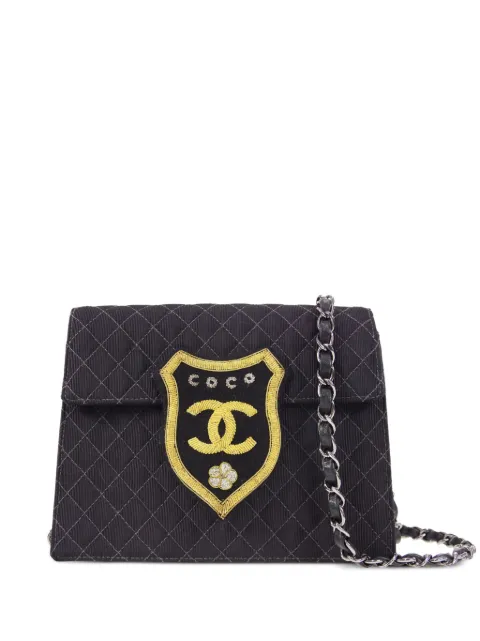 CHANEL Pre-Owned 2005 emblem-patch denim shoulder bag Black 9612884