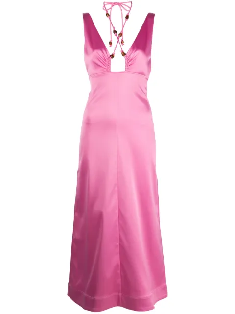 GANNI halterneck sleeveless midi dress Pink F8210
