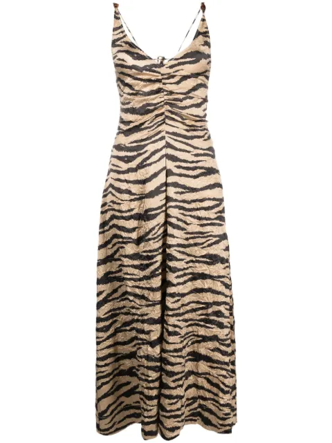 GANNI tiger-print satin midi dress Neutrals F8013