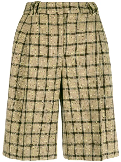 GANNI checked high-waisted suit shorts Neutrals F8082