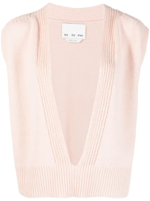 SA SU PHI plunging V-neck cashmere top Pink S602WS