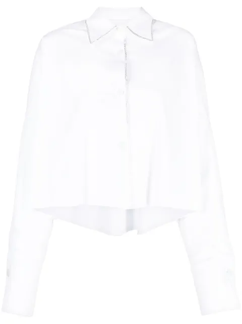 Genny embellished-trim cropped shirt White 74AAL626N0116