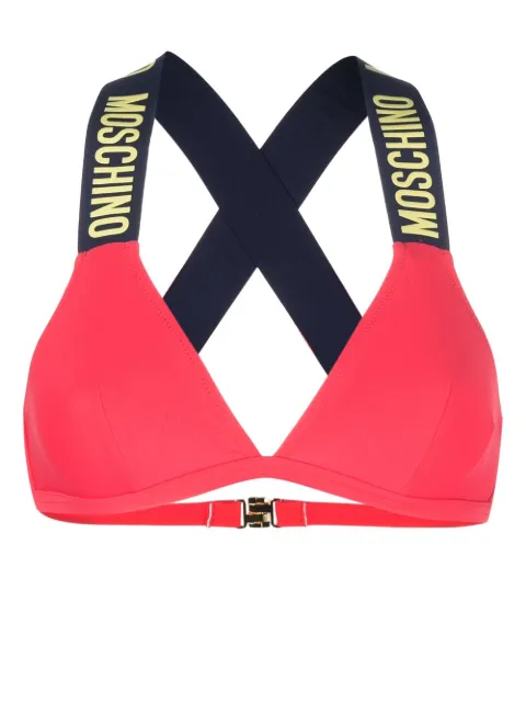 Moschino logo-embossed bikini top Pink A57094901