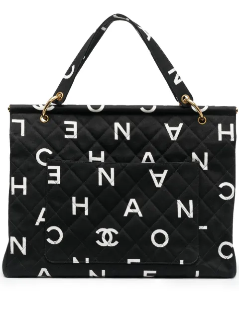 CHANEL Pre-Owned 1996-1997 logo-print diamond-quilted tote bag Black CHANELLOGO