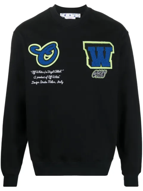 Off-White logo-patches cotton sweatshirt Black OMBA057S23FLE0041069