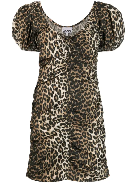 GANNI leopard-print organic cotton dress Brown F7722