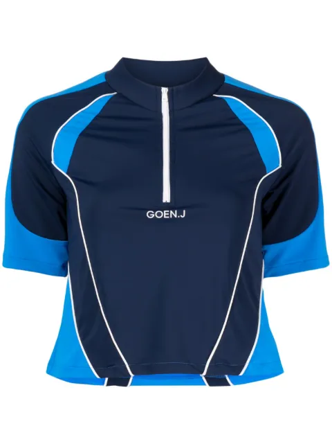 Goen.J colour-block logo-embroidered top Blue GNJ23SST10