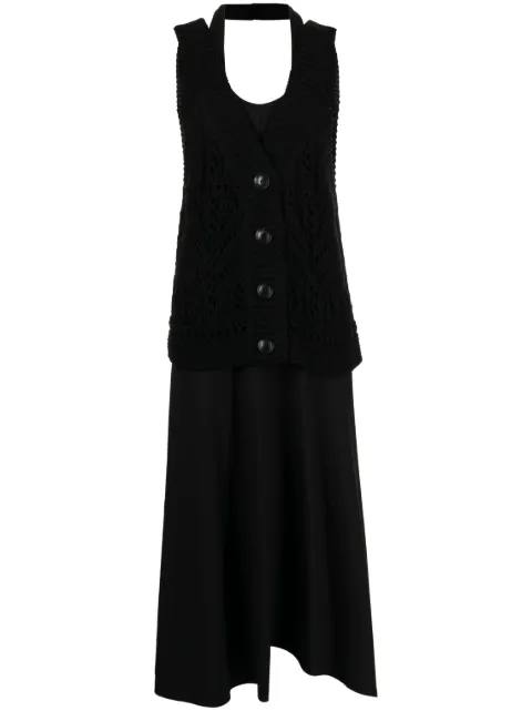 Goen.J crochet-panel layered dress Black GNJ23SSDS06