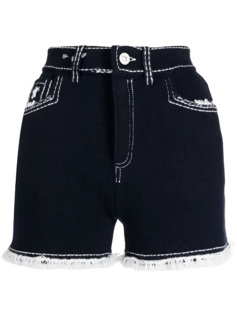 Barrie fine-knit fringe-detail shorts Blue C85606