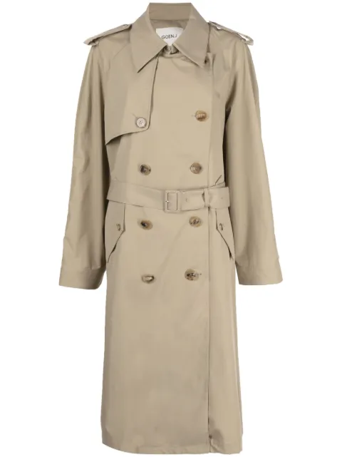 Goen.J contrast-panel double-breasted trench coat Brown GNJ23SSCT02
