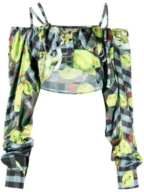 Ottolinger lemon-checked-print off-shoulder top Multicolour 1101204