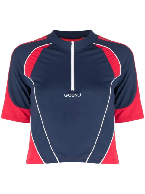 Goen.J colour-block logo-embroidered top Blue GNJ23SST10