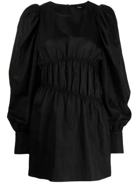 Goen.J puffed-sleeves ruched dress Black GNJ23SSDS05