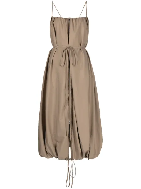 Goen.J zip-embellished ballon taffeta dress Brown GNJ23SSDS13