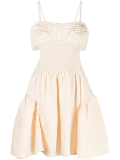 Goen.J crochet-panel cut-out dress Neutrals GNJ23SSDS15