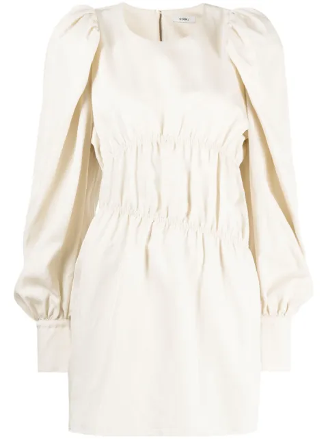 Goen.J puffed-sleeves ruched dress Neutrals GNJ23SSDS05