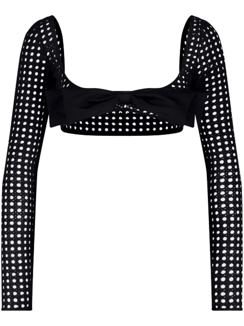 Giambattista Valli bow-detail crochet cropped top Black 23SSSVAP1104B8STR