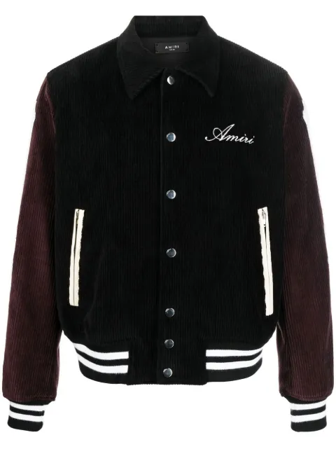 AMIRI panelled corduroy varsity jacket Black PS23MOS010988