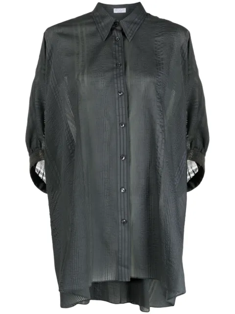 Brunello Cucinelli striped half-sleeve draped shirt Grey MH786RK606C2355