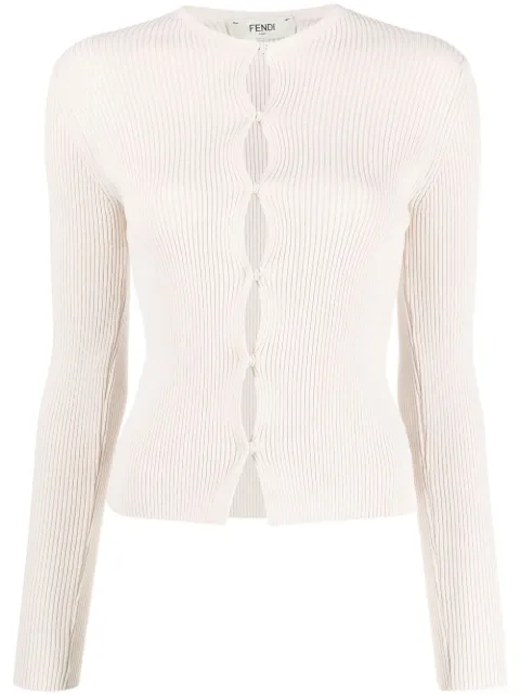 FENDI ribbed-knit cotton-blend cardigan Neutrals FZC963ANJB